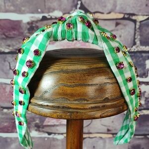 Gingham Knotted Headband w/Crystal Accents